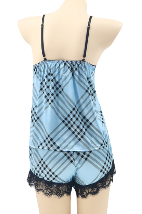 Pijama din satin S-687 Albastru [2]