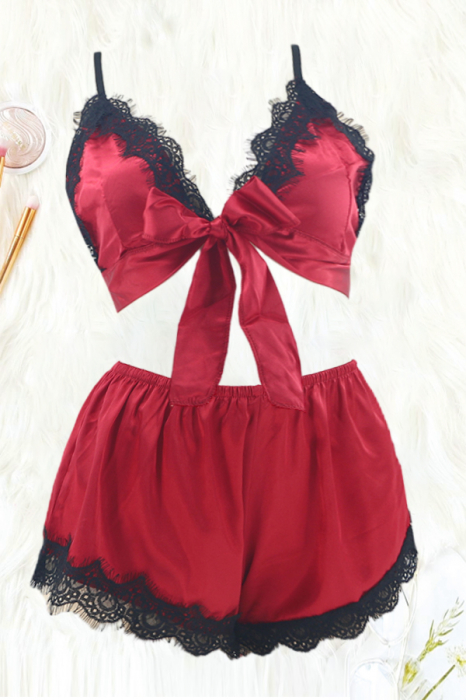 Set pijama sexy doua piese, top si pantaloni scurti TY-SD172visiniu [3]