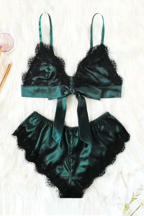 Set pijama sexy doua piese, top si pantaloni scurti TY-SD172verde [3]