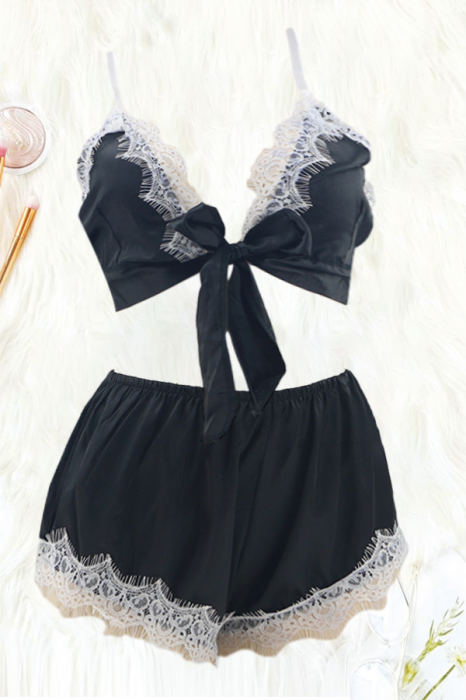 Set pijama sexy doua piese, top si pantaloni scurti TY-SD172negru [3]