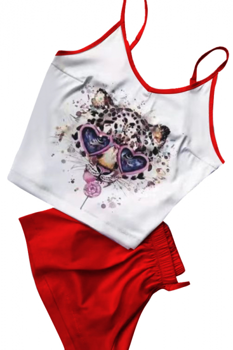 Set pijama doua piese, maiou si pantaloni scurti TY-SD322rosu [4]