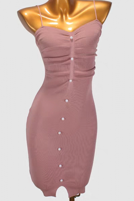 Rochie tricotata de vara cu butoni decorativi XPX-4109roz [2]