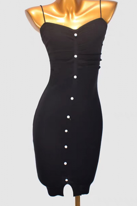 Rochie tricotata de vara cu butoni decorativi XPX-4109negru [2]