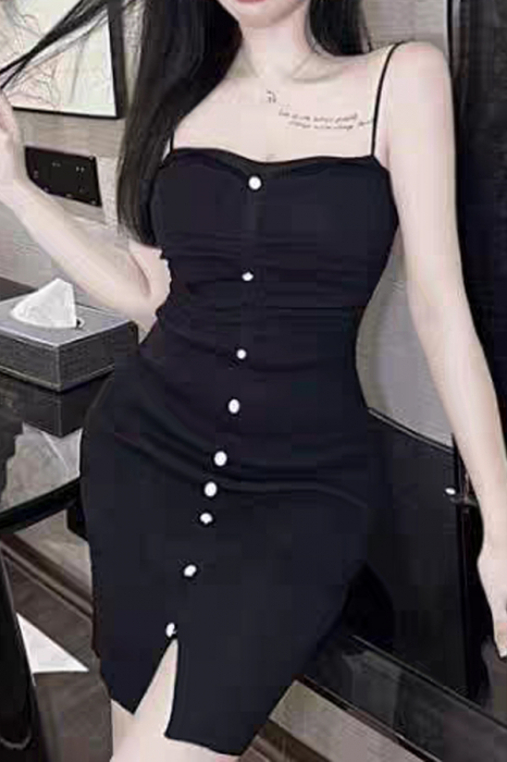 Rochie tricotata de vara cu butoni decorativi XPX-4109negru [6]