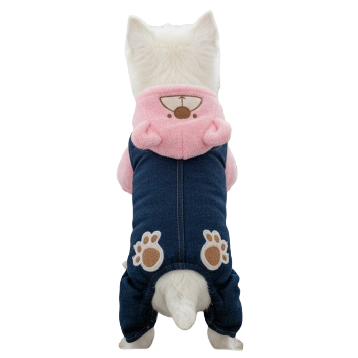 Salopeta de iarna din material denim si cocolino MDL-2419roz [7]