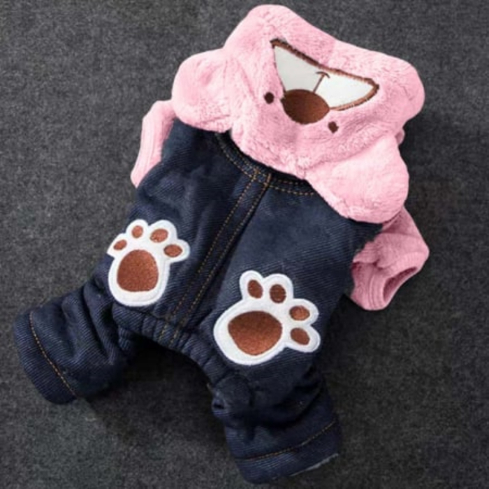 Salopeta de iarna din material denim si cocolino MDL-2419roz [5]