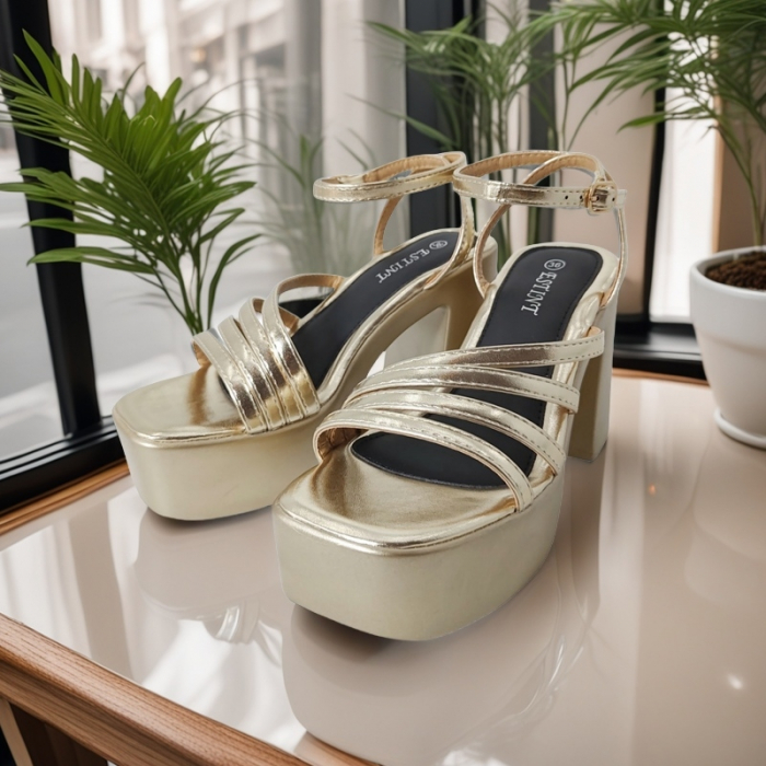 Sandale elegante cu platforma si toc gros 1140auriu [5]