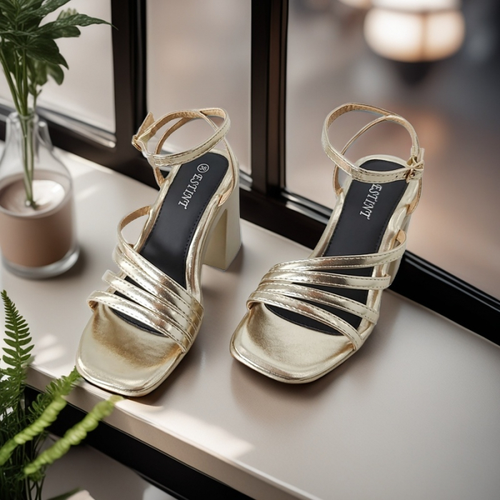 Sandale elegante cu platforma si toc gros 1140auriu [6]
