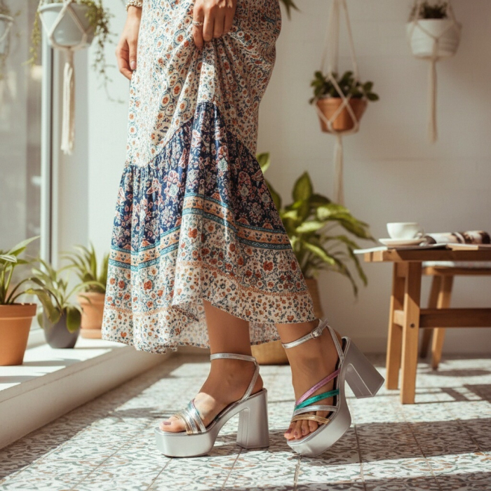 Sandale elegante cu platforma si toc gros 1140multicolor [3]