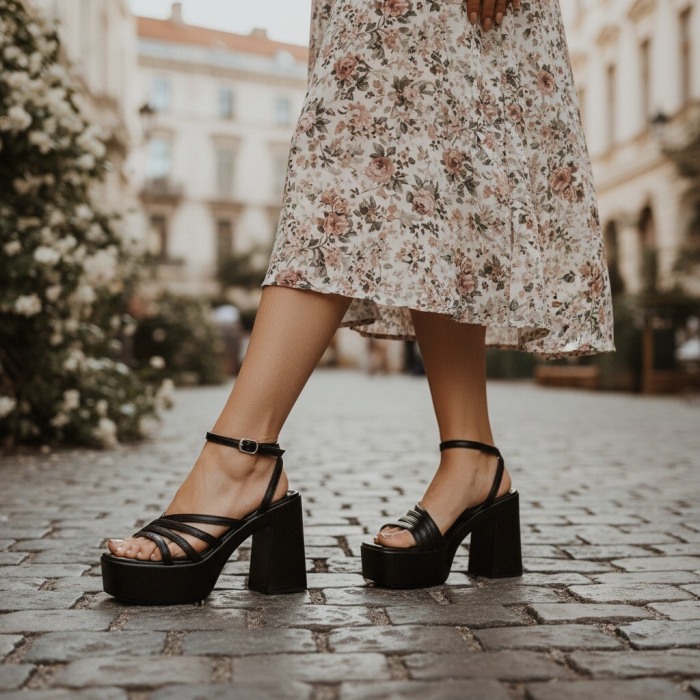 Sandale elegante cu platforma si toc gros 1140negru [2]