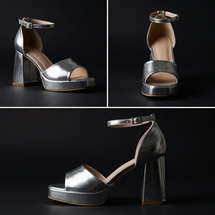 Sandale elegante cu toc A23-520argintiu [7]