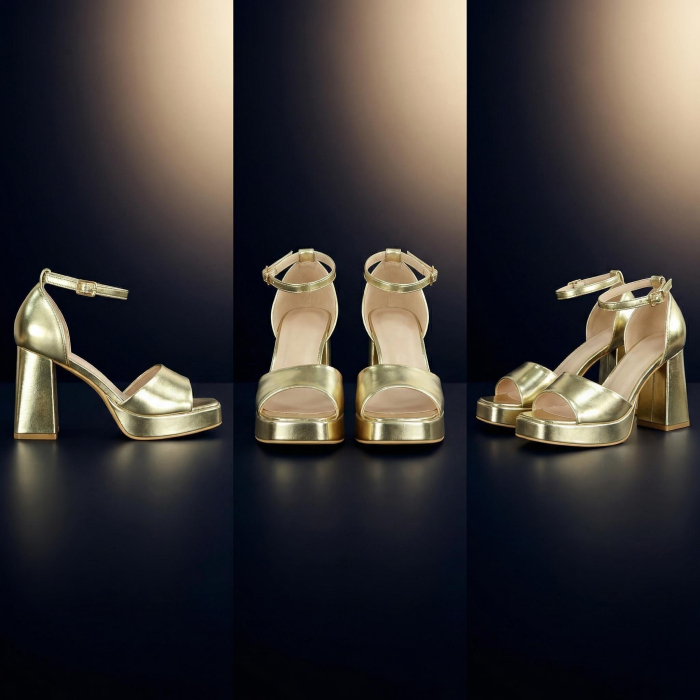 Sandale elegante cu toc A23-520auriu [8]