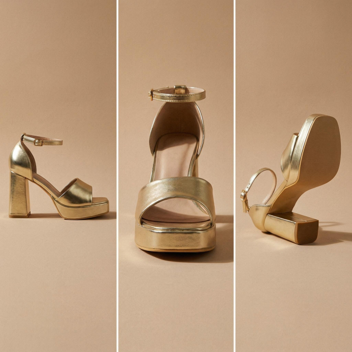 Sandale elegante cu toc A23-520auriu [9]