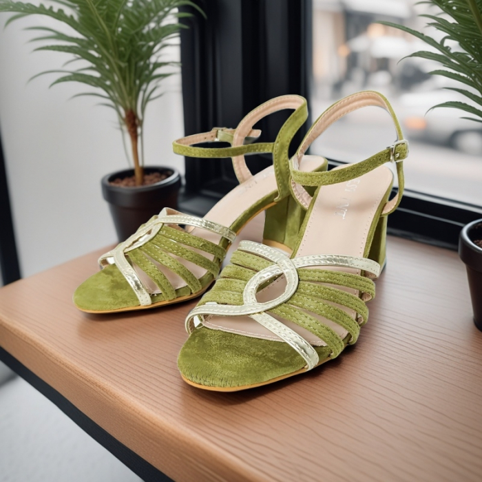 Sandale elegante cu toc A24-1053verde [4]