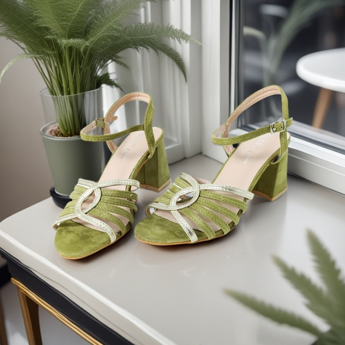 Sandale elegante cu toc A24-1053verde [5]