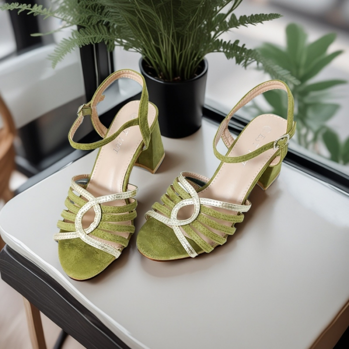 Sandale elegante cu toc A24-1053verde [7]
