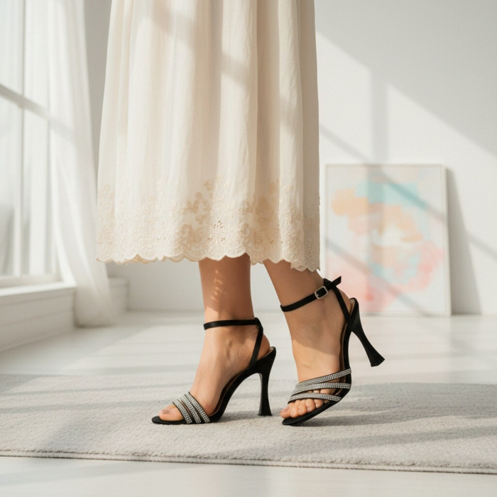 Sandale elegante cu toc piramidal A24-1058negru [9]