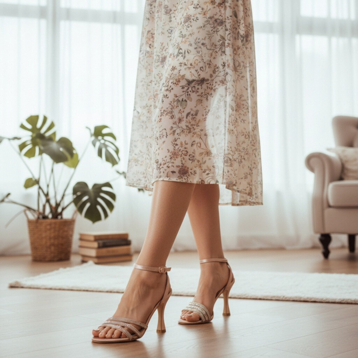 Sandale elegante cu toc piramidal A24-1058sampanie [7]