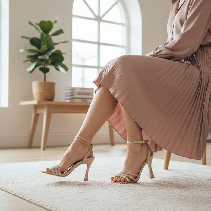 Sandale elegante cu toc piramidal A24-1058sampanie [8]