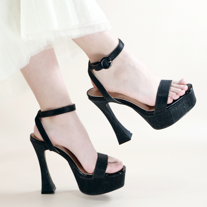 Sandale elegante cu platforma si toc piramidal A23-532negru [5]