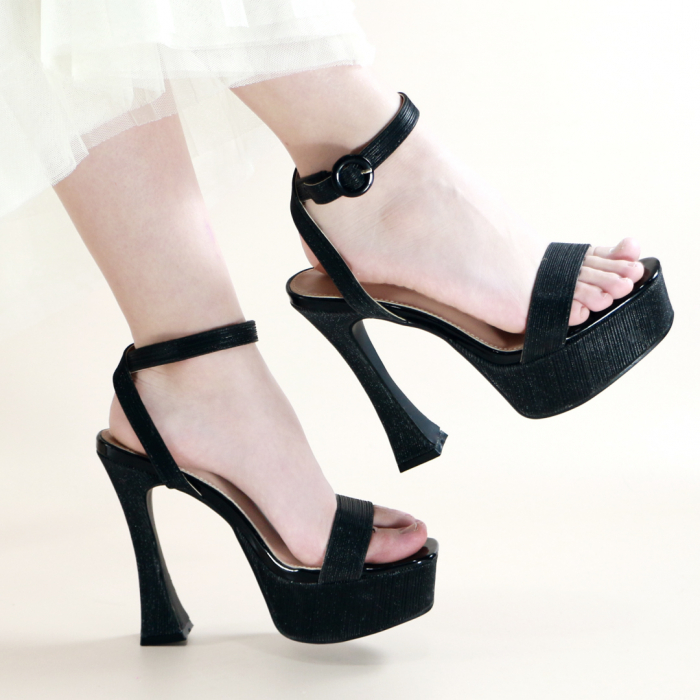 Sandale elegante cu platforma si toc piramidal A23-532negru [4]