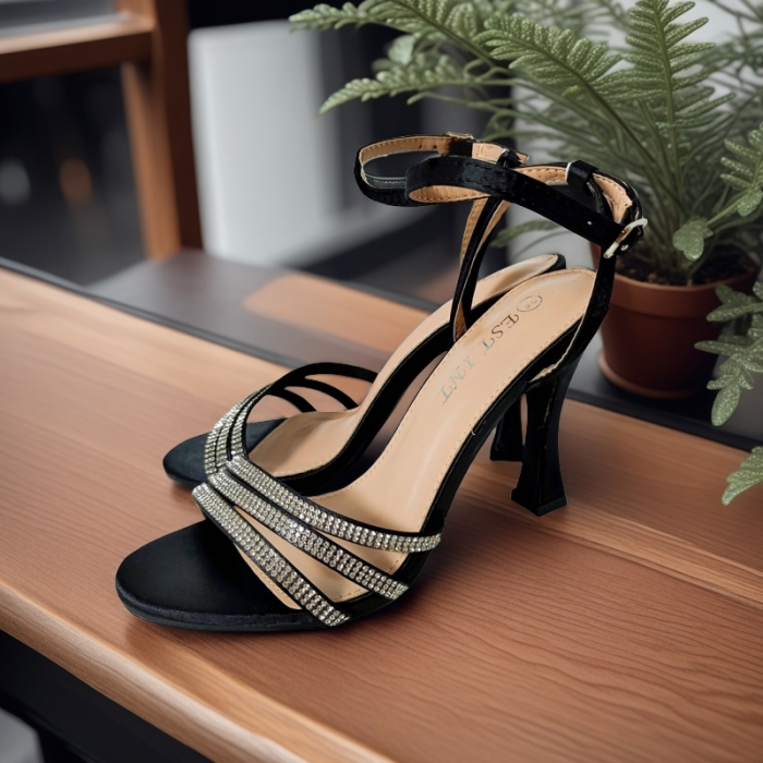 Sandale elegante cu toc piramidal A24-1058negru [5]