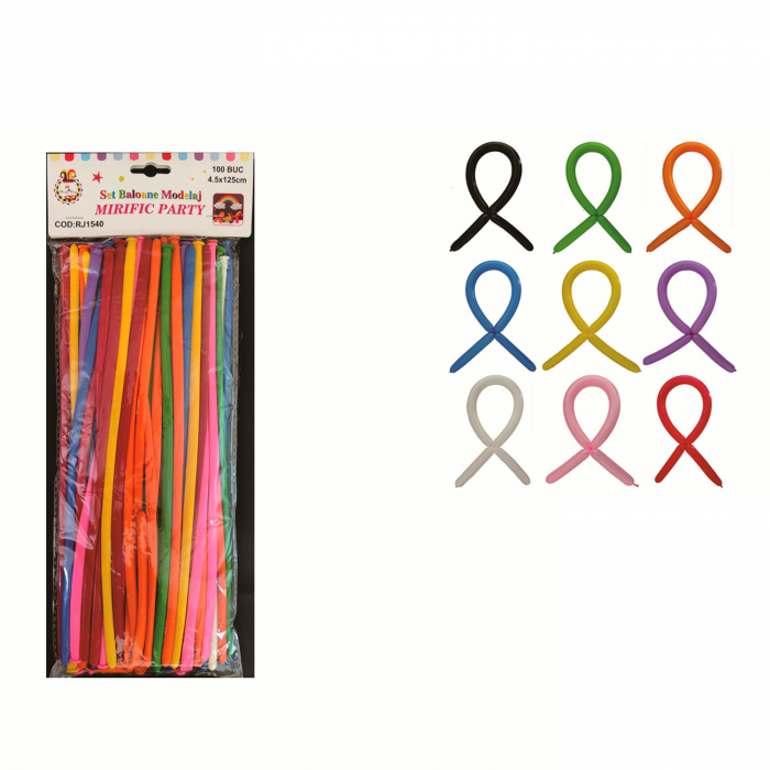 Set 100 baloane multicolore pentru modelaj din latex 125 cm RJ1540 [2]