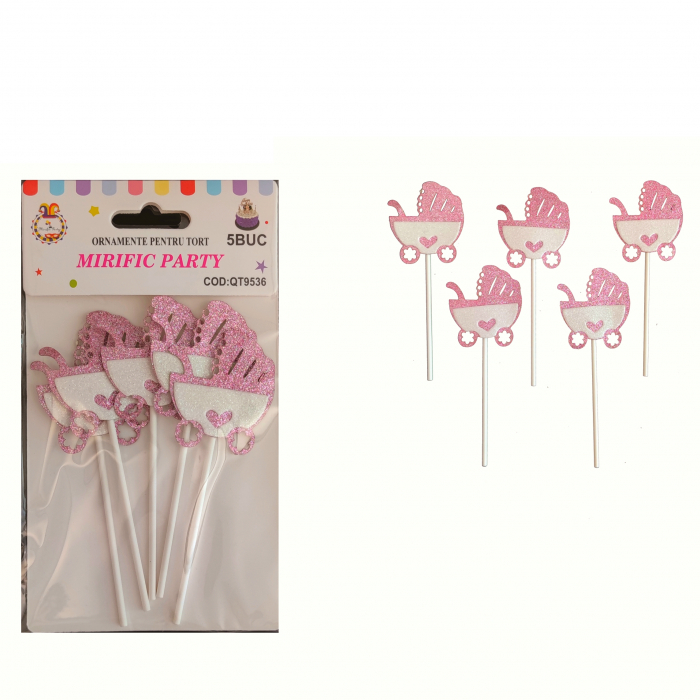 Set 5 decoratiuni pentru tort ' Figurina carucior bebe ' QT9536 [2]