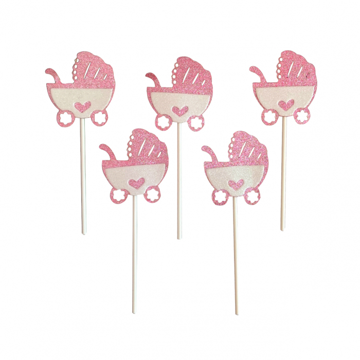 Set 5 decoratiuni pentru tort ' Figurina carucior bebe ' QT9536 [1]