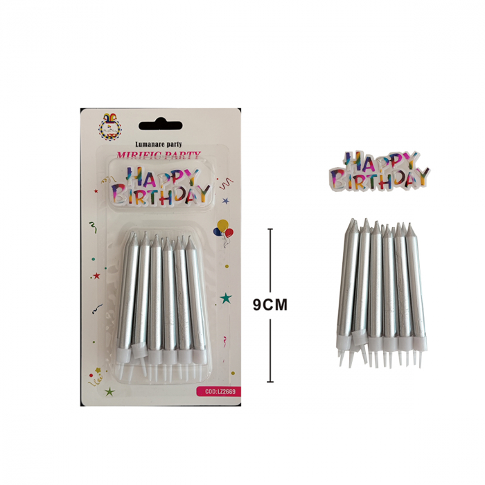 Set 12 lumanari aniversare pentru tort cu suport ' Happy Birthday ' 9 cm LZ2669 [2]