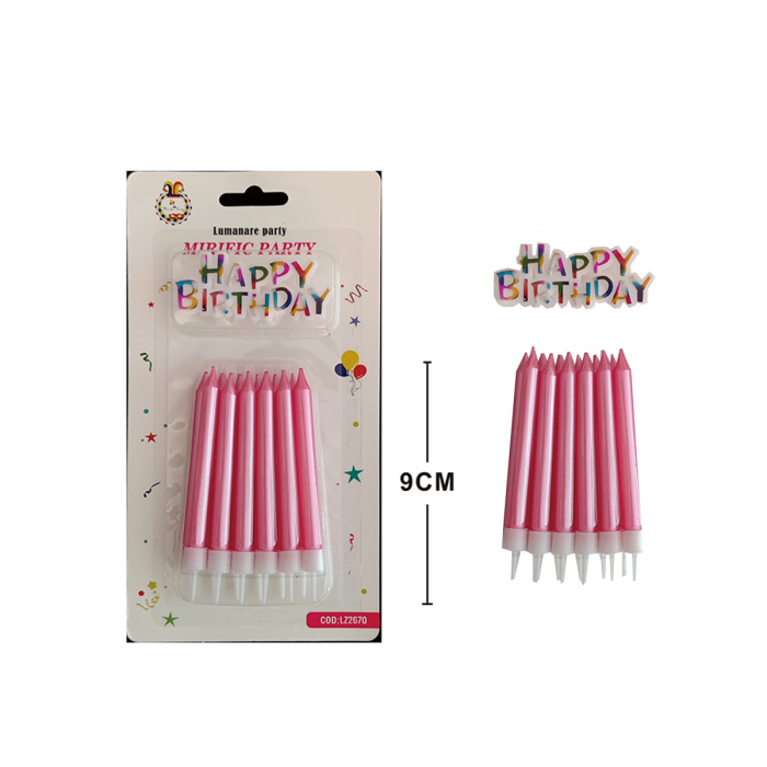 Set 12 lumanari aniversare pentru tort cu suport ' Happy Birthday ' 9 cm LZ2670 [2]