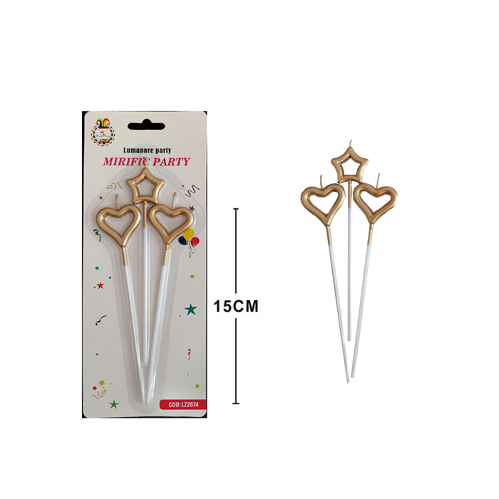 Set 3 lumanari aniversare pentru tort in forma de stea si inima 15 cm LZ2674 [2]