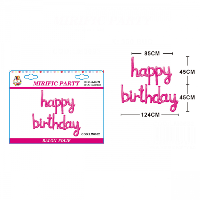 Set 2 baloane din folie de aluminiu 'Happy birthday' 124 x45 cm LM0682 [2]
