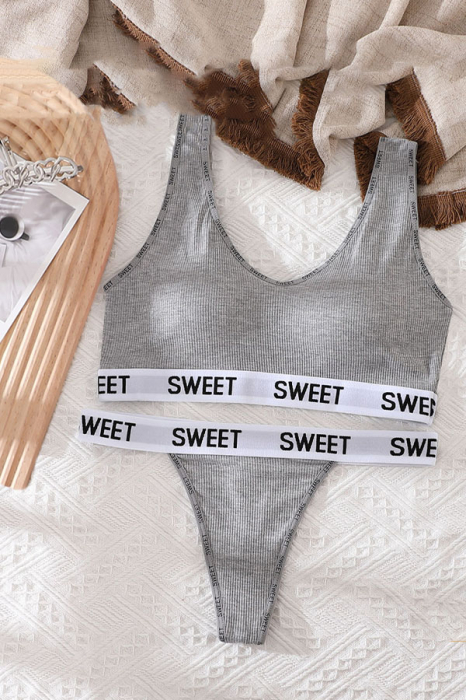 Set 2 piese lenjerie intima, bustiera push-up si chiloti tanga XBX-8863gri [2]