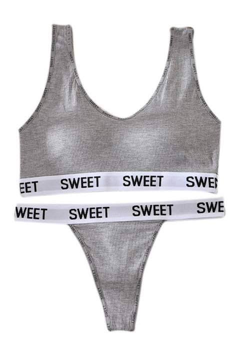 Set 2 piese lenjerie intima, bustiera push-up si chiloti tanga XBX-8863gri [1]