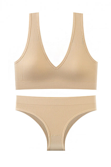 Set 2 piese lenjerie intima, bustiera push-up si chiloti brazilieni XBX-8879bej [3]