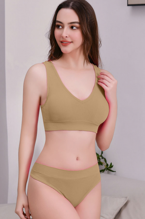 Set 2 piese lenjerie intima, bustiera push-up si chiloti brazilieni XBX-8879bej [8]
