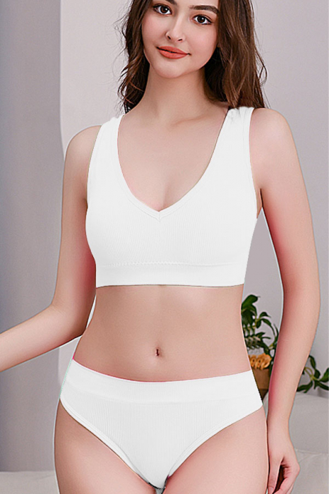Set 2 piese lenjerie intima, bustiera push-up si chiloti brazilieni XBX-8879alb [7]