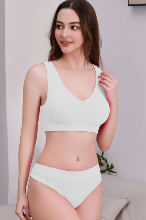 Set 2 piese lenjerie intima, bustiera push-up si chiloti brazilieni XBX-8879alb [6]