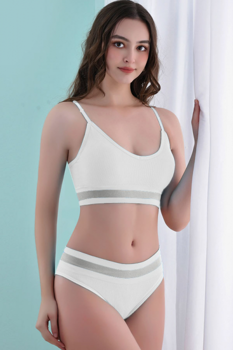Set 2 piese lenjerie intima, bustiera push-up si chiloti brazilieni XBX-8880alb [5]