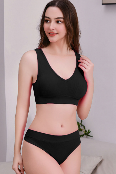 Set 2 piese lenjerie intima, bustiera push-up si chiloti brazilieni XBX-8879negru [5]