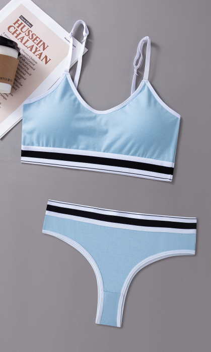 Set 2 piese lenjerie intima, bustiera push-up si chiloti brazilieni XXP-1456albastru [4]