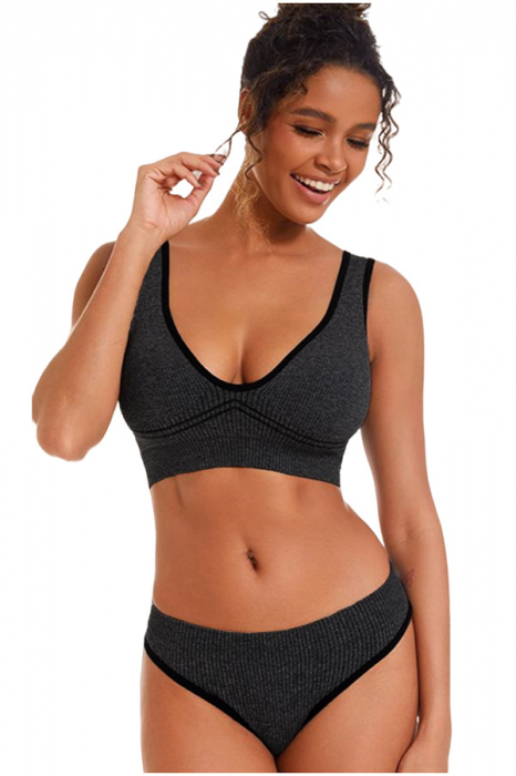 Set 2 piese lenjerie intima, bustiera push-up si chiloti brazilieni XXP-6775gri inchis [1]