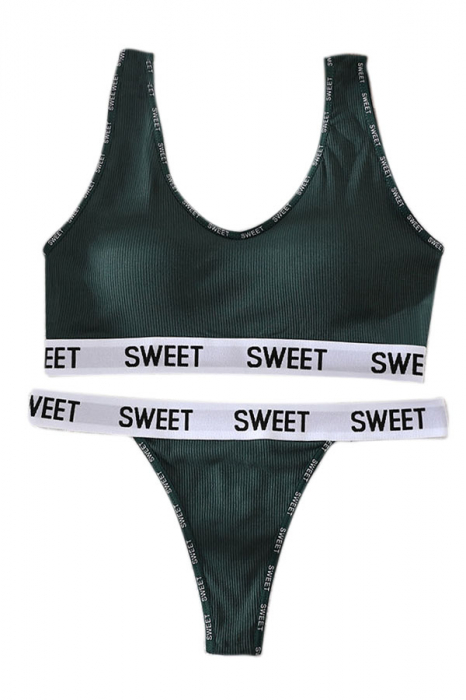 Set 2 piese lenjerie intima, bustiera push-up si chiloti tanga XBX-8863verde [1]
