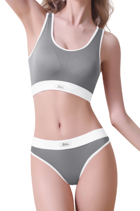 Set 2 piese lenjerie intima, bustiera push-up si chiloti tanga XXP-2314gri [6]