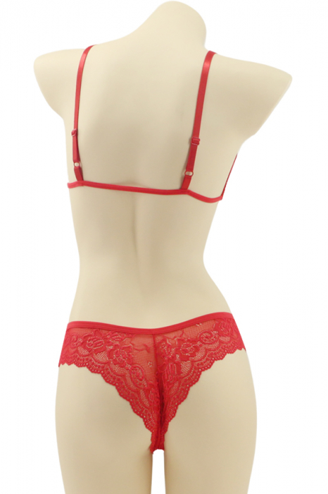 Set 2 piese lenjerie intima cu dantela, sutien si chiloti brazilieni MG-7318rosu [2]