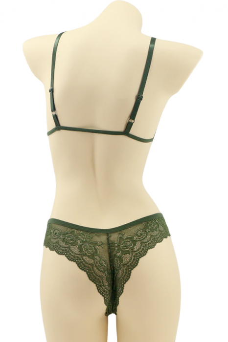 Set 2 piese lenjerie intima cu dantela, sutien si chiloti brazilieni MG-7318verde [2]