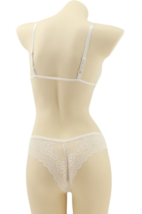 Set 2 piese lenjerie intima cu dantela, sutien si chiloti brazilieni MG-7318alb [2]