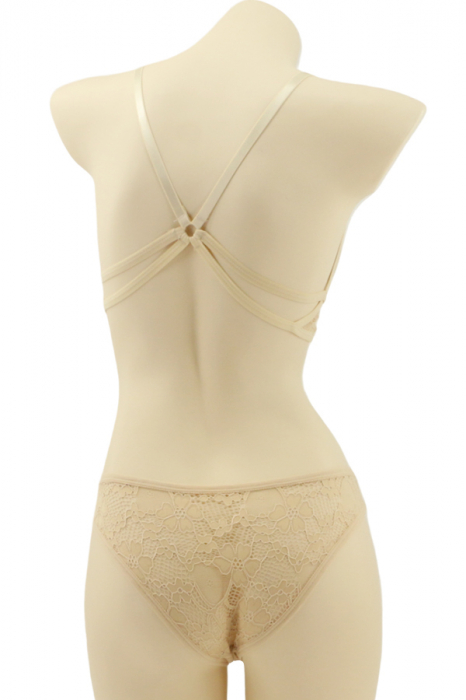 Set 2 piese lenjerie intima cu dantela, top si chiloti brazilieni MG-7308bej [2]