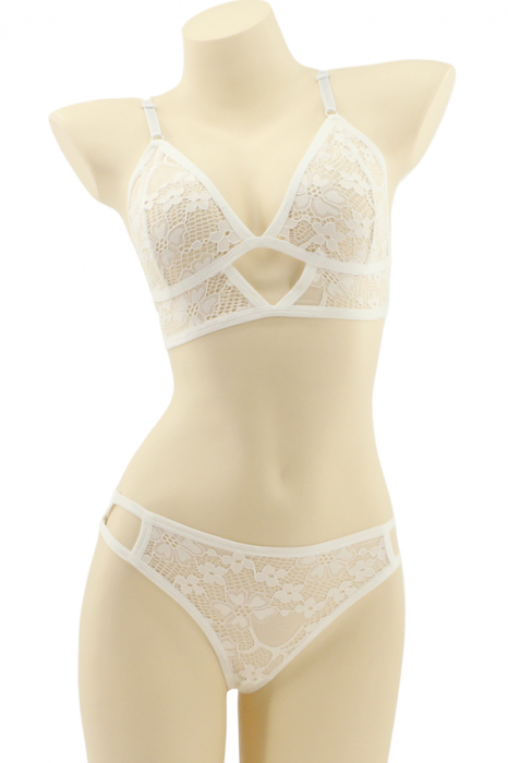 Set 2 piese lenjerie intima cu dantela, top si chiloti brazilieni MG-7308alb [1]